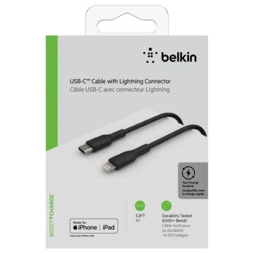 Belkin Lightning/USB-C kabelis, 1m, PVC, MFi sertificēts, melns