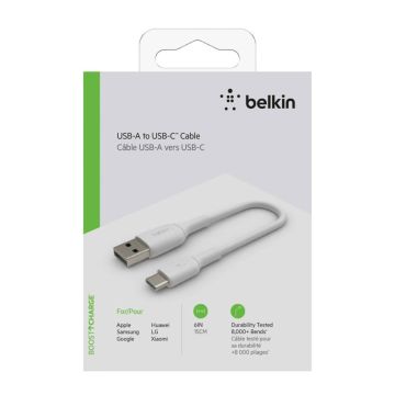 Belkin USB-C/USB-A kabelis ar 15cm PVC, balts