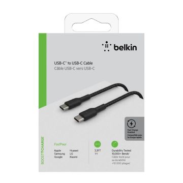 Belkin USB-C/USB-C kabelis, 1m, pārklāts, melns