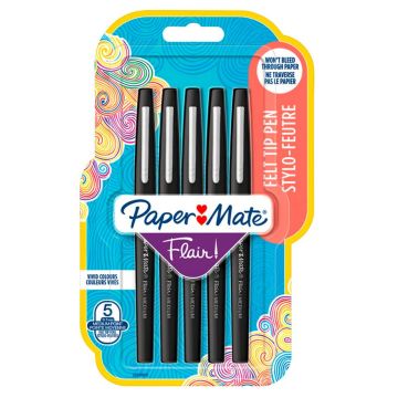 Paper Mate Flair filca pildspalva M 0,7mm melna 5 gab.