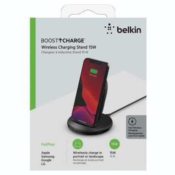 Belkin BOOST Charge Bezvadu lādēšanas statīvs, 15W, melns