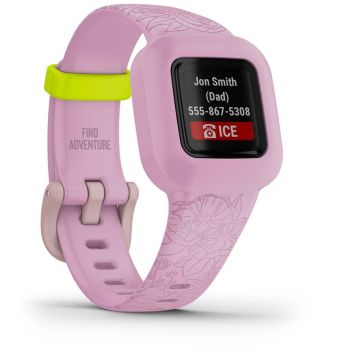 Garmin vivofit jr. 3 Bērnu Viedpulkstenis, 1.0" MIP Ekrāns, 1 Gada Baterija, Aktivitātes Izsekošana, iOS/Android, Ceriņu Ziedi