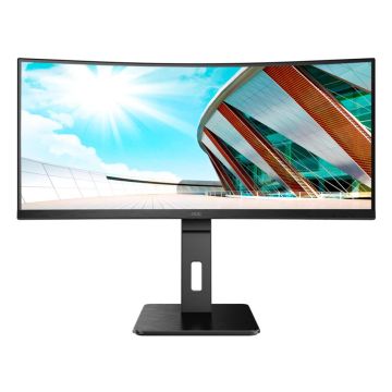 AOC CU34P2A Ofisa monitors, 34 collas, UWQHD 3440x1440 izšķirtspēja, 100Hz, VA panelis, izliekts ekrāns, melns