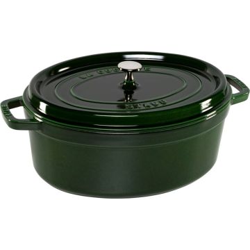 Dust La Cocotte 33cm, ovāls, bazilika zaļš, čuguna čuguns