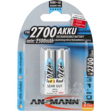 Ansmann uzlādējamās AA baterijas 2500 mAh 2 gab.