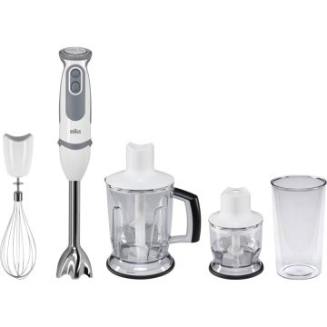 Braun MQ 5245 WH MultiQuick 5 rokas blenderis, 1000W, smalcinātājs, 600ml trauks, balts/pelēks