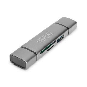 Digitus USB-A divu karšu lasītājs ar 1xUSB-C, 1xUSB-A, SD/MicroSD