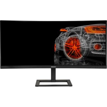 Philips 346E2CUAE Grafiskais monitors, 34", UWQHD 3440x1440 izšķirtspēja, 100Hz, VA panelis, izliekts ekrāns, USB-C, melns