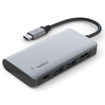 Belkin CONNECT USB-C 4-in-1 Multiport Adapteris, 1x HDMI, 2x USB-A, 1x USB-C