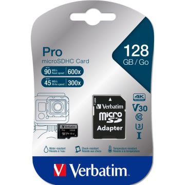 Verbatim microSDXC Pro 128GB 10. klase UHS-I ieskaitot adapteri