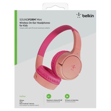 Belkin Soundform Mini Bērnu Austiņas, Pāri Ausīm, Bezvadu Bluetooth, Rozā