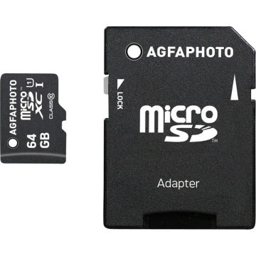 AgfaPhoto MicroSDXC UHS-I 64GB Ātrdarbīga Class 10 U1 + Adapteris