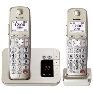 Panasonic KX-TGE262GN DECT Bezvadu Tālrunis ar 2 Klausulēm, autoatbildētāju, Šampanieša Krāsas