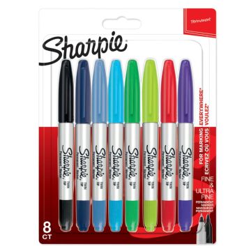 Sharpie divpusējs permanentais marķieris UF + F 8 krāsas 8 gab.