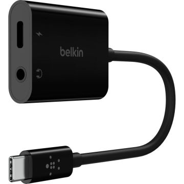 Belkin RockStar 3,5mm audio un USB-C lādētāju adapteris, melns