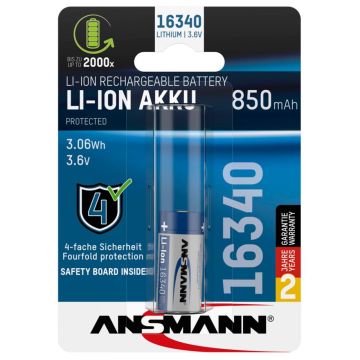 Ansmann 16340 Li-Ion Akumulators, 850mAh, 3,6V, Standarta Versija