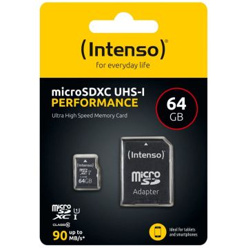 Intenso microSDXC 64GB 10. klases UHS-I U1 veiktspējas atmiņas karte