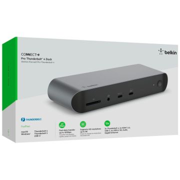 Belkin Thunderbolt 4 Pro dokstacija, 2x Thunderbolt 4, 3x USB-A, HDMI, RJ45, 0,8m kabelis