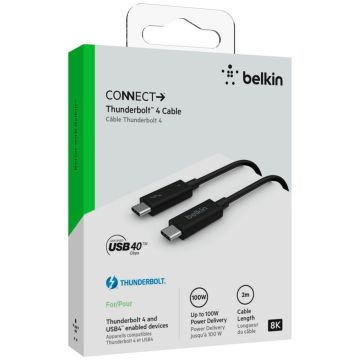 Belkin Thunderbolt 4 kabelis, USB-C, 40Gb/s, 100W, 0,8m