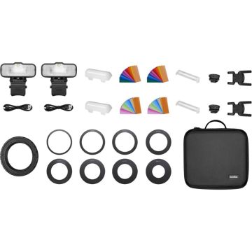 Godox MF12-K2 makro zibspuldžu komplekts: 2x MF12 zibspuldzes, GN: 12, 2xAA katrai zibspuldzei