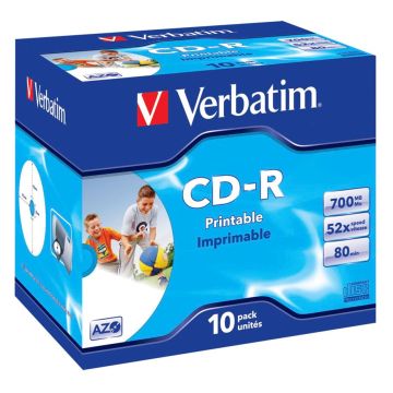 Verbatim Data Life Plus CD-R 80 min / 700MB, 52x ātrumu, apdrukājams plastikāta vāciņi 10 gab.