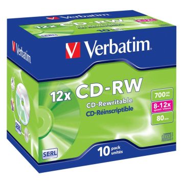 Verbatim CD-RW 80 min / 700MB 8x - 12x ātrumu, plastikāta vāciņi 10 gab.