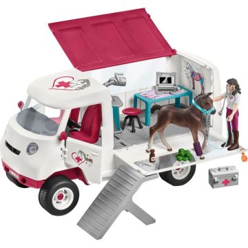 Schleich Zirgu klubs 42439 Mobilais veterinārārsts ar Hanoveru ērzeli