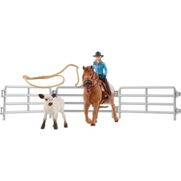 Schleich Farm World 42577 Cowgirl Team Roping Fun