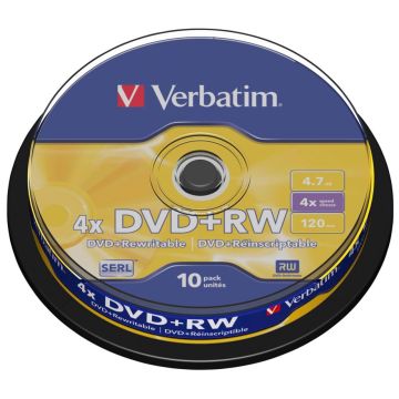 Verbatim DVD+RW 4,7GB 4x ātrumu, matēts sudrabs spole 10 gab.