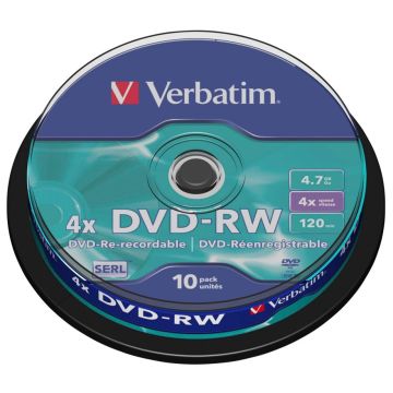 Verbatim DVD-RW 4,7GB 4x ātrumu, matēts sudrabs spole 10 gab.