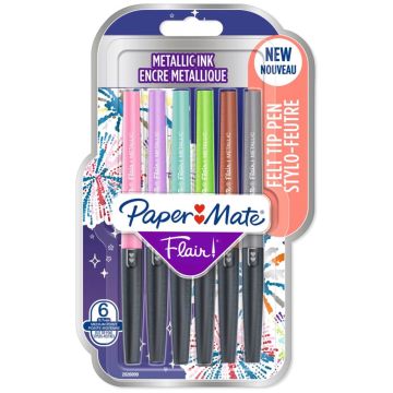 Paper Mate Flair metāliskas filca pildspalvas M 0,7mm 6 gab.