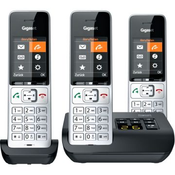 Gigaset COMFORT 500A Trio Bezvadu Telefonu Komplekts ar Automātisko Atbildētāju, Sudraba/Melns