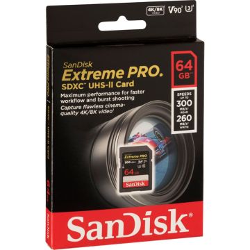 SanDisk ExtremePRO SDXC V90 64GB 300MB UHS-II SDSDXDK-064G-GN4IN