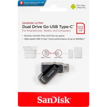 SanDisk Ultra Dual DriveGo 512 GB USB C tipa zibatmiņas SDDDC3-512G-G46