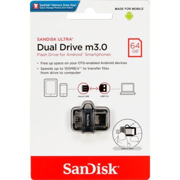 SanDisk Ultra Dual Drive 64GB m3.0 pelēks&sudraba SDDD3-064G-G46