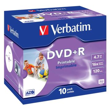 Verbatim DVD+R 4,7GB 16x ātrumu, apdrukājams plastikāta vāciņi 10 gab.