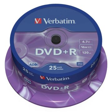 Verbatim DVD+R 4,7GB 16x ātrumu, matēts sudrabs 25 gab.