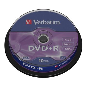 Verbatim DVD+R 4,7GB 16x ātrumu, matēts sudrabs spole 10 gab.