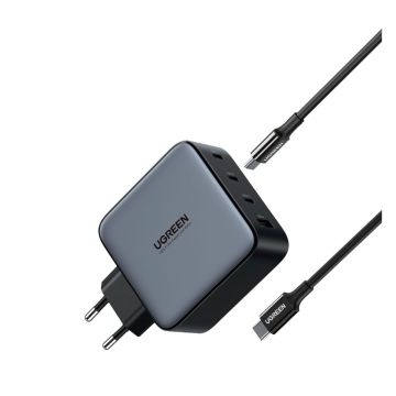 UGREEN USB-A + 3x USB-C 100W GaN ātrais sienas lādētājs, EU, balts