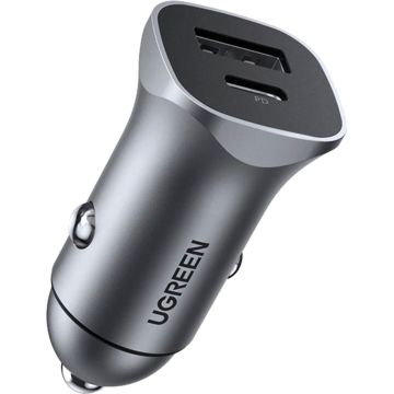 Ugreen USB-C PD+USB-A QC 24W Fast Car Charger Gray