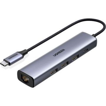 UGREEN USB-C doks ar Gigabt RJ45, 3xUSB-A, 1xUSB-C