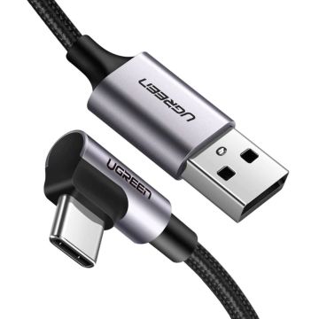 UGREEN leņķveida USB-C uz USB-A datu kabelis, melns, 1m