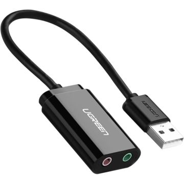 UGREEN USB-A uz 3,5mm ārējais stereo skaņas adapteris melns 15 cm