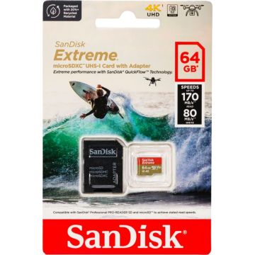 SanDisk microSDXC 64GB Extreme A2 C10 V30 UHS-I U3