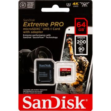 SanDisk microSDXC 64GB Extreme Pro A2 C10 V30 UHS-I U3