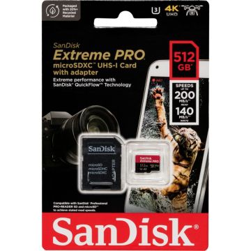 SanDisk microSDXC 512GB Extreme Pro A2 C10 V30 UHS-I U3