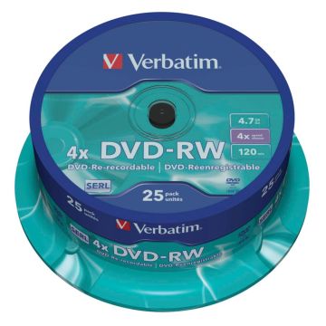 Verbatim DVD-RW 4,7GB 4x ātrumu, matēts sudrabs 25 gab.