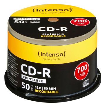 Intenso CD-R 80 min / 700MB 52x ātrumu, apdrukājams, skrāpējumizturīgs 50 gab.