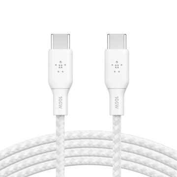 Belkin auduma USB-C/USB-C kabeļi 100W 2m, Balts