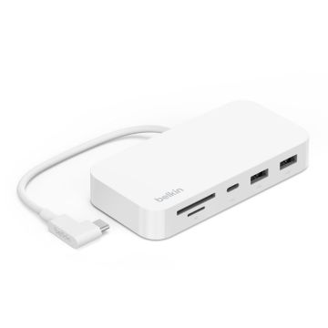 Belkin CONNECT USB-C 6-in-1 Multiport Hub ar Turētāju, 2x USB-A, HDMI, USB-C, RJ45